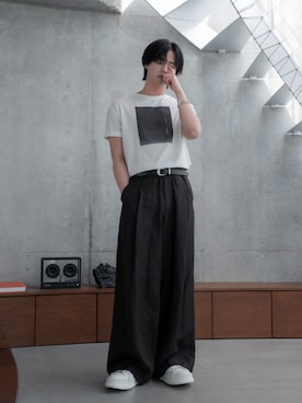 「SINSS（シンス）のGraphic compact T-shirt / グラフィックコンパクトTシャツ（Tシャツ/カットソー、その他）」を使った、てるさん（メンズ・181cm）の春コーディネート
