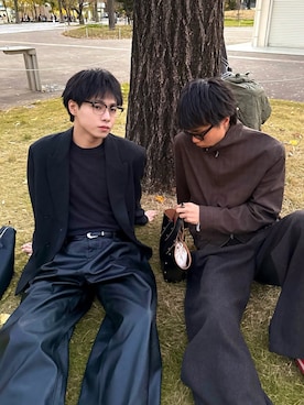 「アイテム（テーラードジャケット、グレー系）」を使った、てるさん（メンズ・181cm）の冬コーディネート