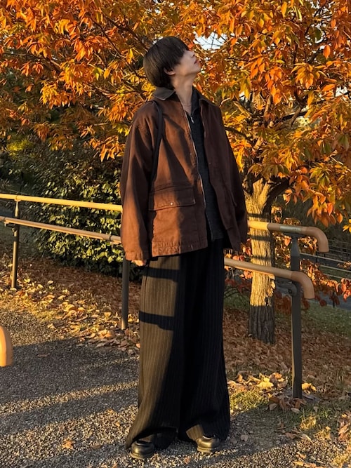Flannel two tuck wide striped slacks / フランネル2タックワイド