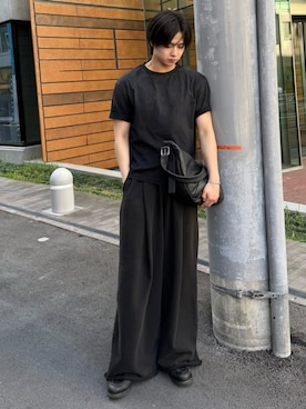 「SINSS（シンス）のVintage gradation compact T-shirt / ヴィンテージグラデーションコンパクトTシャツ（Tシャツ/カットソー、ブラック系）」を使った、てるさん（メンズ・181cm）の春コーディネート