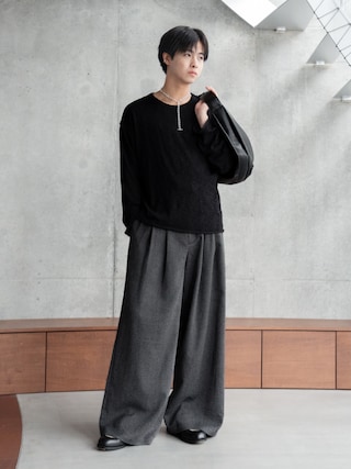「SINSS（シンス）の3-Tuck wide straight slacks / 3タックワイドストレートスラックス（スラックス）」を使った、てるさん（メンズ・181cm）の冬コーディネート