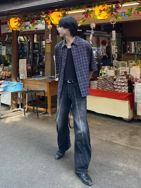 「SINSS（シンス）のOmbre check HS Shirt / オンブレチェックシャツ（半袖）（シャツ/ブラウス）」を使った、てるさん（メンズ・181cm・20代）の夏コーディネート