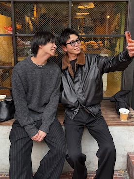 「アイテム（スラックス）」を使った、てるさん（メンズ・181cm）の秋コーディネート