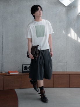 「SINSS（シンス）のGraphic compact T-shirt / グラフィックコンパクトTシャツ（Tシャツ/カットソー、その他）」を使った、てるさん（メンズ・181cm）の春コーディネート