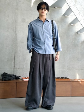 「SINSS（シンス）のWellington glasses / ウェリントングラス（メガネ、ブラック系）」を使った、てるさん（メンズ・181cm）の夏コーディネート
