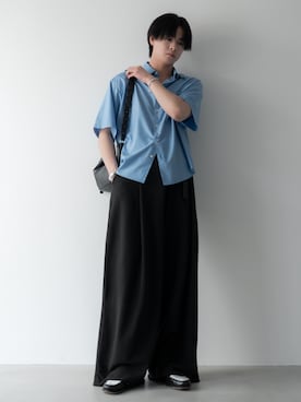 「SINSS（シンス）のWide silhouette HS shirt / ワイドシルエットHSシャツ（シャツ/ブラウス、ブルー系）」を使った、てるさん（メンズ・181cm）の春コーディネート