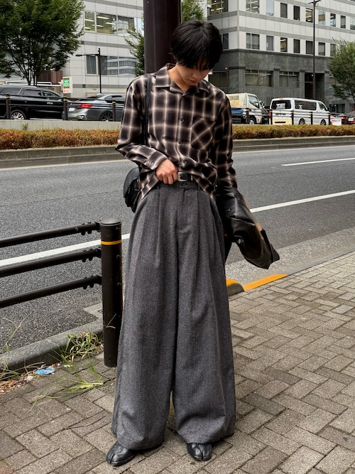 SINSS シャツ Ombre cropped open collar shirt / オンブレクロップド