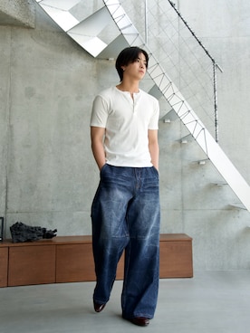 「SINSS（シンス）のアイテム（トップス）」を使った、てるさん（メンズ・181cm）の夏コーディネート