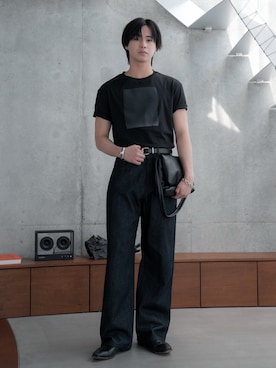 「SINSS（シンス）のGraphic compact T-shirt / グラフィックコンパクトTシャツ（Tシャツ/カットソー、その他）」を使った、てるさん（メンズ・181cm）の春コーディネート
