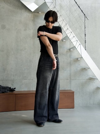「SINSS(シンス)のRib henley HS T-shirt / リブヘンリーショートスリーブTシャツ(Tシャツ/カットソー)」を使った、てるさん(メンズ・181cm)の夏コーディネート