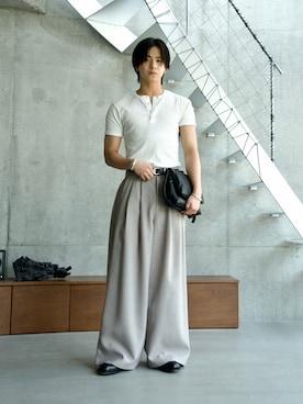 「SINSS（シンス）のアイテム（トップス）」を使った、てるさん（メンズ・181cm）の夏コーディネート
