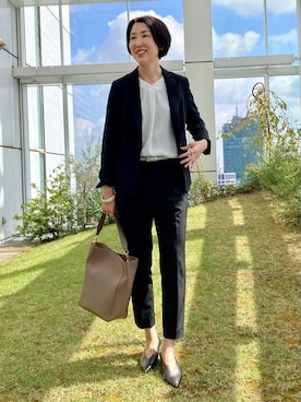 「アイテム（スーツジャケット、ブルー系）」を使った、yuriさん（レディース・170cm）の夏コーディネート