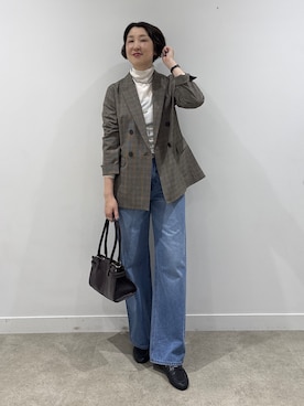 「INDIVI（インディヴィ）の【洗濯機OK／ストレッチ◎】秋はじめのダブルジャケット（テーラードジャケット、イエロー系）」を使った、yuriさん（レディース・170cm）の秋コーディネート