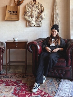 「アイテム（ニットキャップ/ビーニー）」を使った、Ayaさん（レディース・155cm）の秋コーディネート