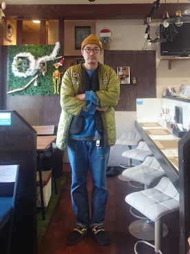 「アイテム（ニットキャップ/ビーニー）」を使った、cocostmilitaryさん（メンズ・186cm・40代）の冬コーディネート