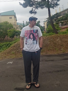 「HOKA（ホカ）の＜HOKA＞ オラ リカバリー フリップ（サンダル）」を使った、cocostmilitaryさん（メンズ・186cm）の夏コーディネート