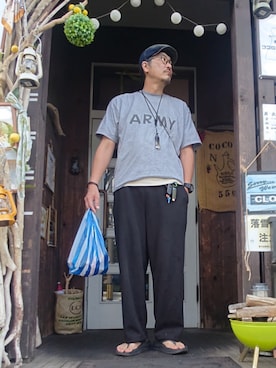 「アイテム（トップス）」を使った、cocostmilitaryさん（メンズ・186cm・40代）の夏コーディネート