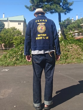 「アイテム（デニムジャケット）」を使った、cocostmilitaryさん（メンズ・186cm）の秋コーディネート