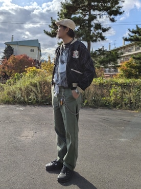 「アイテム（Tシャツ/カットソー）」を使った、cocostmilitaryさん（メンズ・186cm）の秋コーディネート