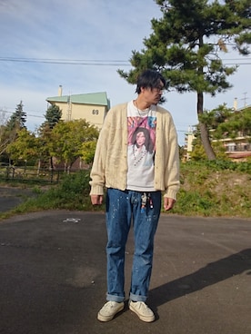 「アイテム（カーディガン/ボレロ）」を使った、cocostmilitaryさん（メンズ・186cm）の秋コーディネート