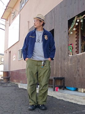 「アイテム（デニムジャケット）」を使った、cocostmilitaryさん（メンズ・186cm）の秋コーディネート
