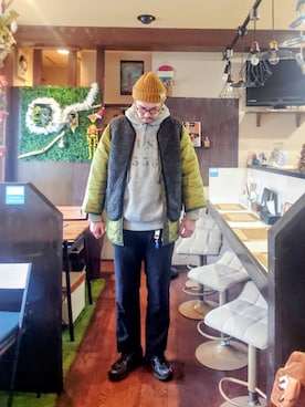 「アイテム（スラックス）」を使った、cocostmilitaryさん（メンズ・186cm・40代）の冬コーディネート