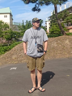 「アイテム（サンダル、ブルー系）」を使った、cocostmilitaryさん（メンズ・186cm）の夏コーディネート