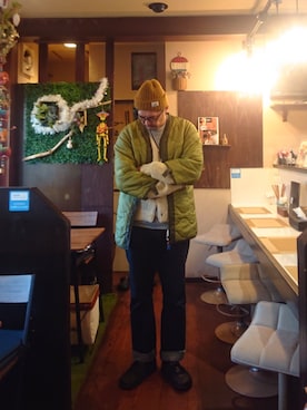 「アイテム（ノーカラージャケット）」を使った、cocostmilitaryさん（メンズ・186cm）の秋コーディネート