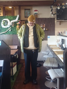 「アイテム（パンツ）」を使った、cocostmilitaryさん（メンズ・186cm）の冬コーディネート