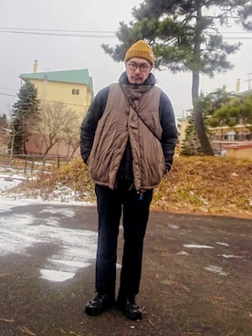 「アイテム（ノーカラージャケット）」を使った、cocostmilitaryさん（メンズ・186cm）の冬コーディネート