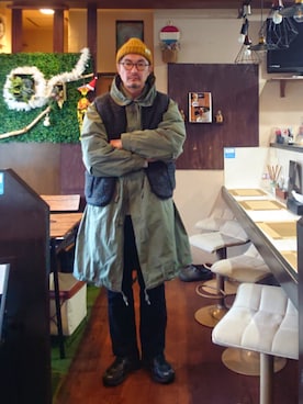 「アイテム（ベスト）」を使った、cocostmilitaryさん（メンズ・186cm）の冬コーディネート