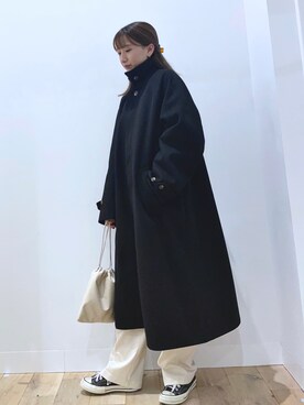 「ハイウエストパンツ」｜「アイテム（ステンカラーコート）」を使った、maiさん（レディース・162cm）の秋コーディネート
