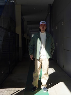 「SCHOTT」｜「アイテム（スウェット）」を使った、okabemanさん（メンズ・180cm）の秋コーディネート