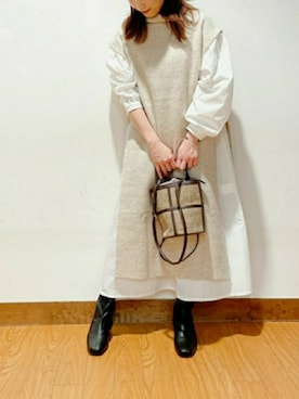 「ITEMS URBANRESEARCH（アイテムズ アーバンリサーチ）のアイテム（シャツワンピース）」を使った、𝐒𝐀𝐊𝐢𝐢.さん（レディース・158cm）の秋コーディネート
