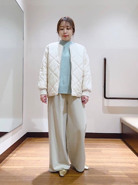 「ブルー」｜「アイテム（ノーカラージャケット）」を使った、fujimonさん（レディース・159cm）の冬コーディネート