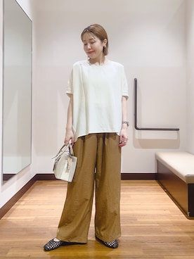 「ITEMS URBANRESEARCH（アイテムズ アーバンリサーチ）の『洗濯可』ヨウリュウワイドパンツ（その他パンツ、ブラウン系）」を使った、fujimonさん（レディース・159cm）の夏コーディネート