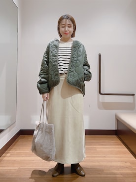 「季節の変わり目羽織コーデ」｜「アイテム（ダウンジャケット/コート）」を使った、fujimonさん（レディース・159cm）の秋コーディネート