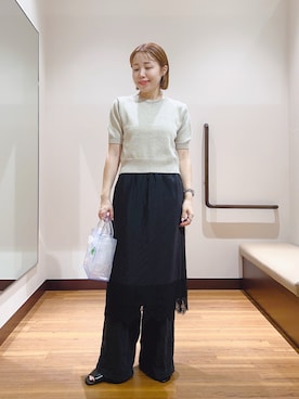 「KBF（ケイビーエフ）のレーストリムミディスカート（スカート、ブラック系）」を使った、fujimonさん（レディース・159cm）の夏コーディネート