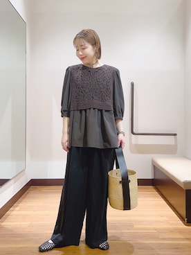 「ITEMS URBANRESEARCH（アイテムズ アーバンリサーチ）のレースベストドッキングチュニック（シャツ/ブラウス、ベージュ系）」を使った、fujimonさん（レディース・159cm）の春コーディネート