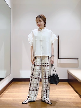 「ITEMS URBANRESEARCH（アイテムズ アーバンリサーチ）のチュールドッキングフリルブラウス（シャツ/ブラウス）」を使った、fujimonさん（レディース・159cm・30代）の夏コーディネート