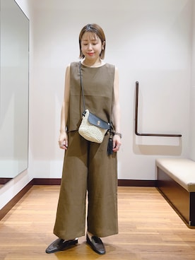 「ITEMS URBANRESEARCH（アイテムズ アーバンリサーチ）のリネンライクセットアップ（セットアップ、ブラウン系）」を使った、fujimonさん（レディース・159cm）の春コーディネート