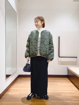 「カーキアウター」｜fujimonさん（レディース・159cm）の冬コーディネート