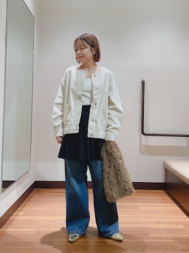 「アイテム（ノーカラージャケット）」を使った、fujimonさん（レディース・159cm）の秋コーディネート