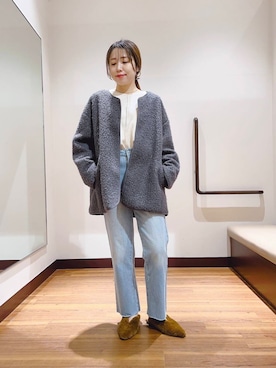 「アイテム（ノーカラーコート）」を使った、fujimonさん（レディース・159cm）の秋コーディネート