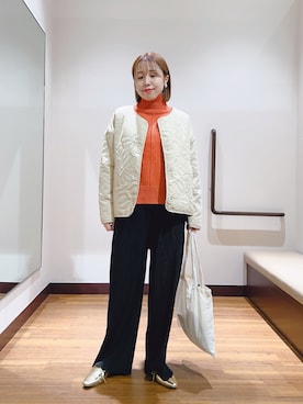 「アイテム（ノーカラージャケット）」を使った、fujimonさん（レディース・159cm）の秋コーディネート