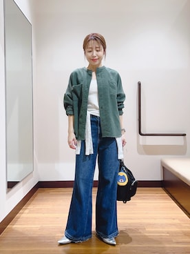 「ITEMS URBANRESEARCH（アイテムズ アーバンリサーチ）のコーデュロイポケットシャツ（シャツ/ブラウス、ブラウン系）」を使った、fujimonさん（レディース・159cm）の秋コーディネート