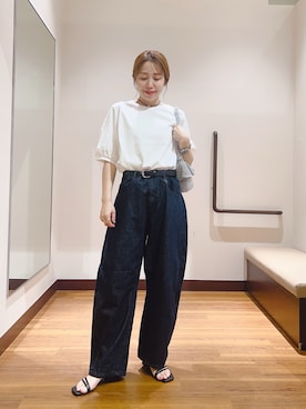 「ITEMS URBANRESEARCH（アイテムズ アーバンリサーチ）の袖デザインカットソー（Tシャツ/カットソー、ブルー系）」を使った、fujimonさん（レディース・159cm）の夏コーディネート