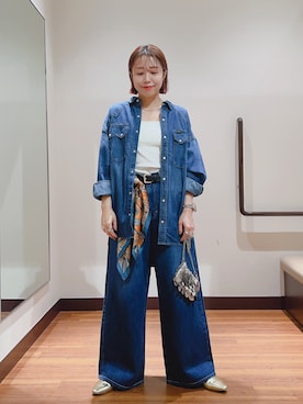 「アイテム（デニムパンツ）」を使った、fujimonさん（レディース・159cm・30代）の秋コーディネート
