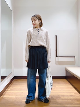 「アイテム（デニムパンツ）」を使った、fujimonさん（レディース・159cm・30代）の秋コーディネート