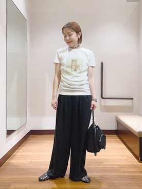 「ITEMS URBANRESEARCH（アイテムズ アーバンリサーチ）のタックギャザーパンツ（その他パンツ、ブラック系）」を使った、fujimonさん（レディース・159cm）の夏コーディネート